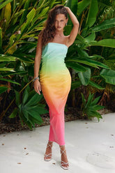 Jeans-Maxikleid mit Regenbogen-Pailletten